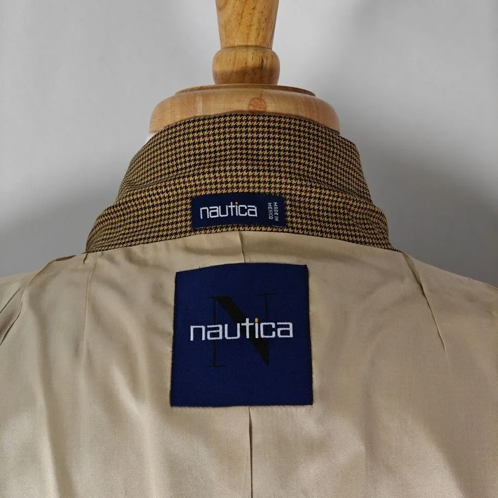 Nautica Men's Sport Coat Blazer Three Button Brown‎ Black Olive Houndstooth 44L